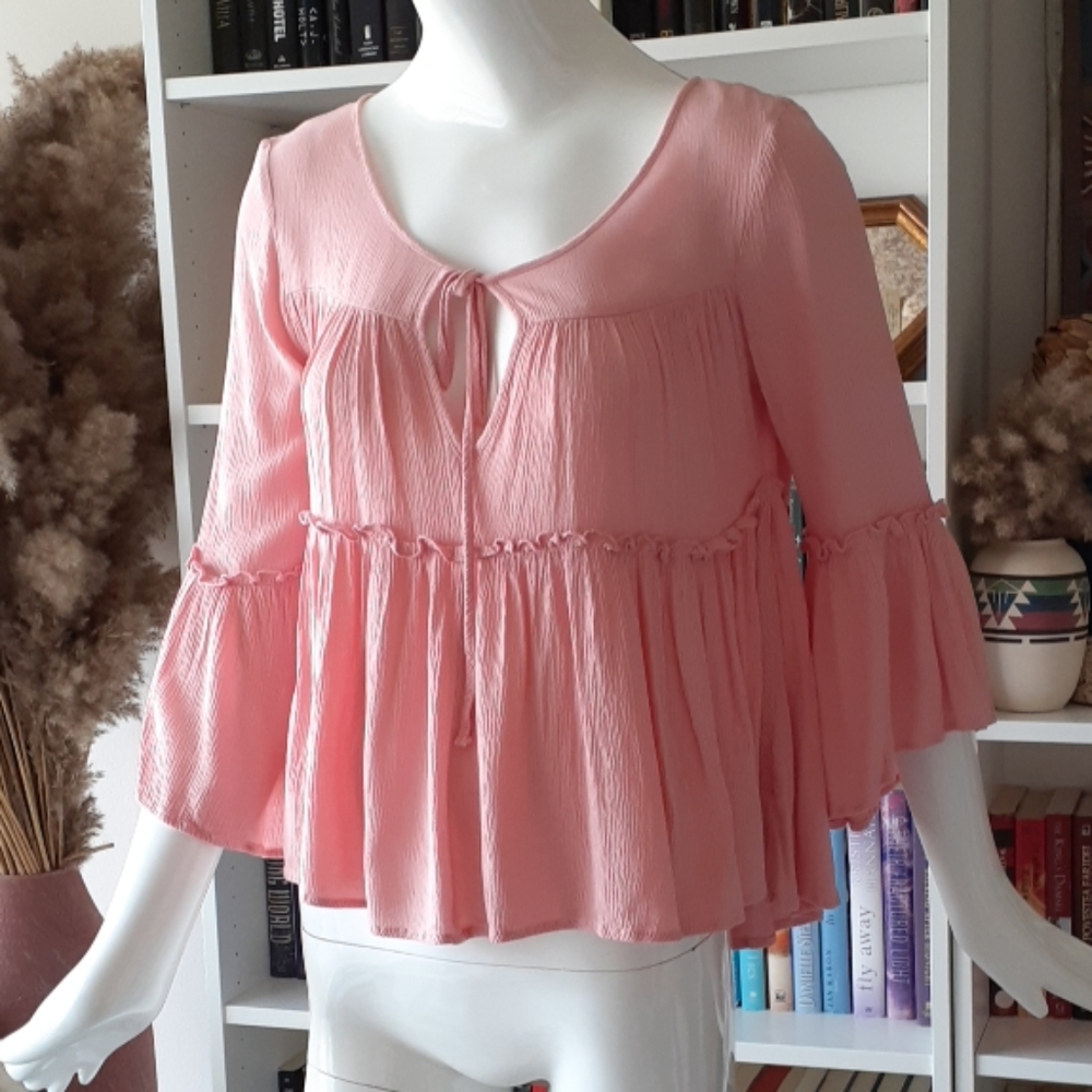 My story pink bohemian flowy blouse P5195